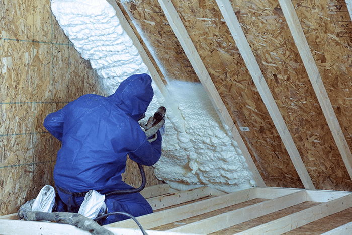 Spray foam insulation applied in an attic