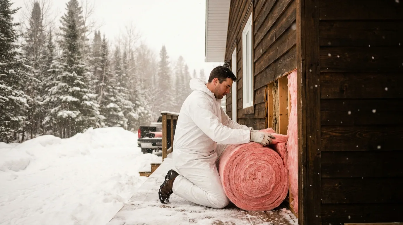 Insulated Thunder Bay wood-frame home standing warm through a deep Northwestern Ontario winter